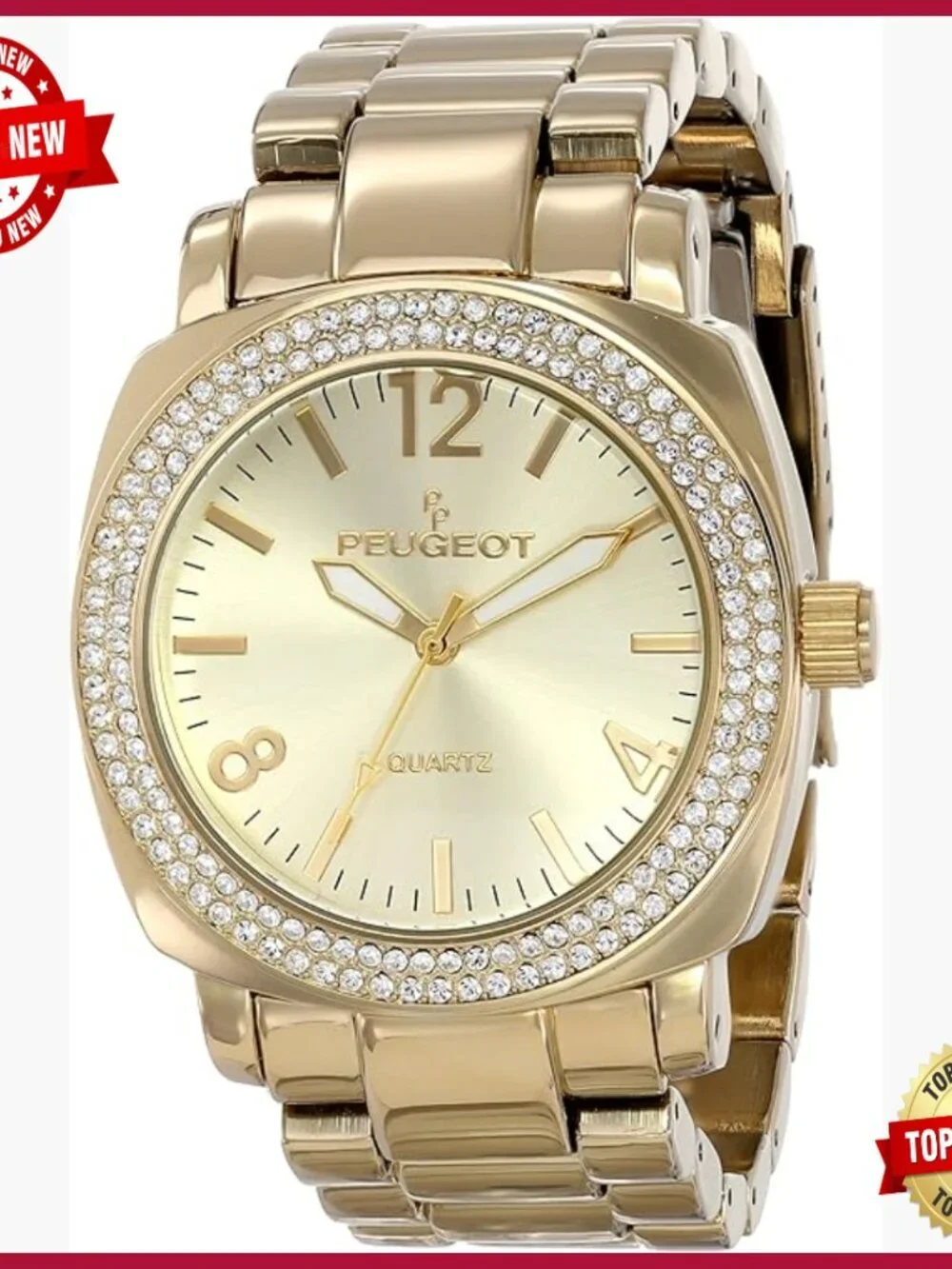 Women's Boyfriend Oversized Watch with Crystal Bezel and Metal Bracelet